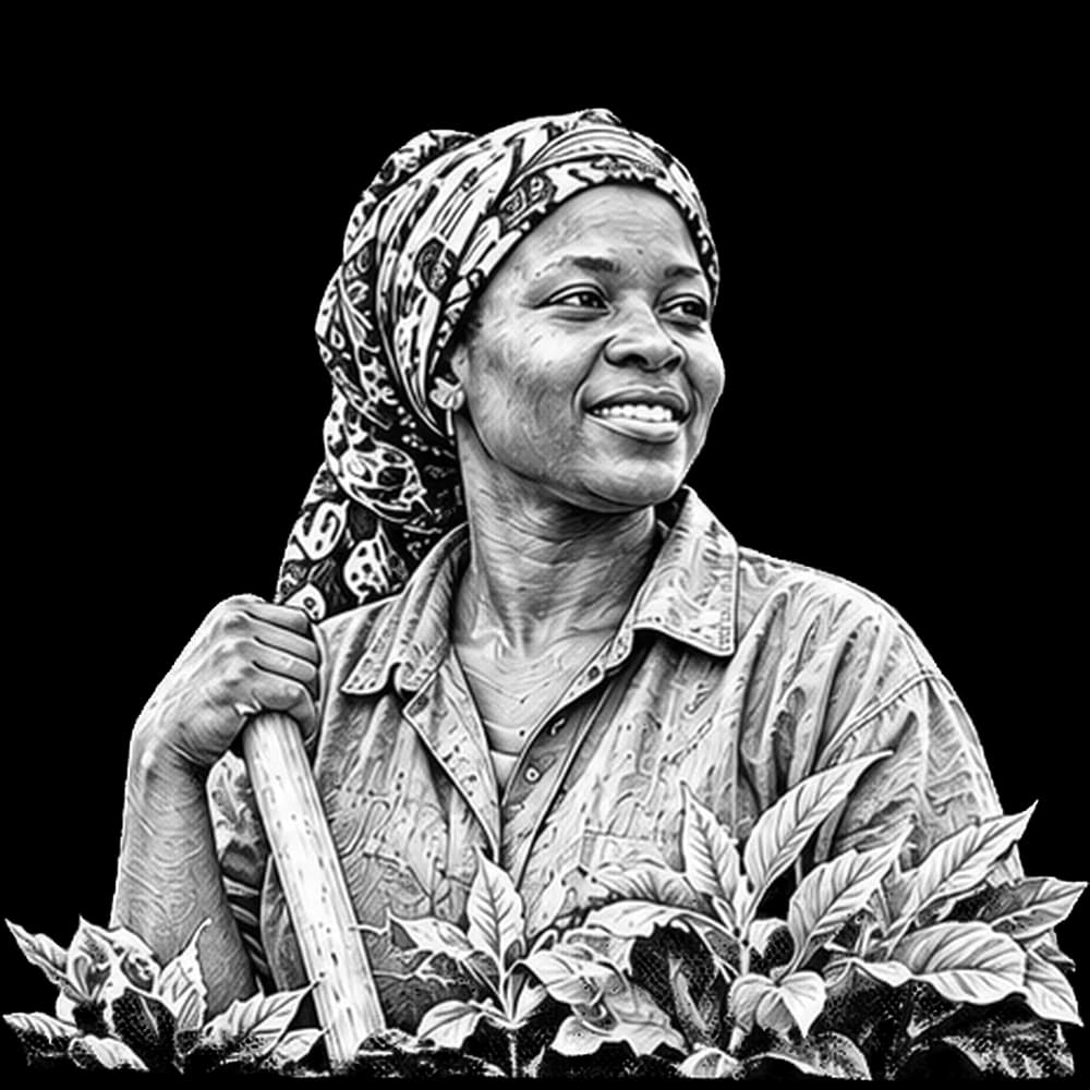 Illustration of a smiling farmer holding freshly picked leafy greens